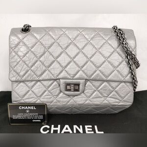 Chanel 255 Silver Calfskin Quilted Metal Chain Flap Bag Series 15